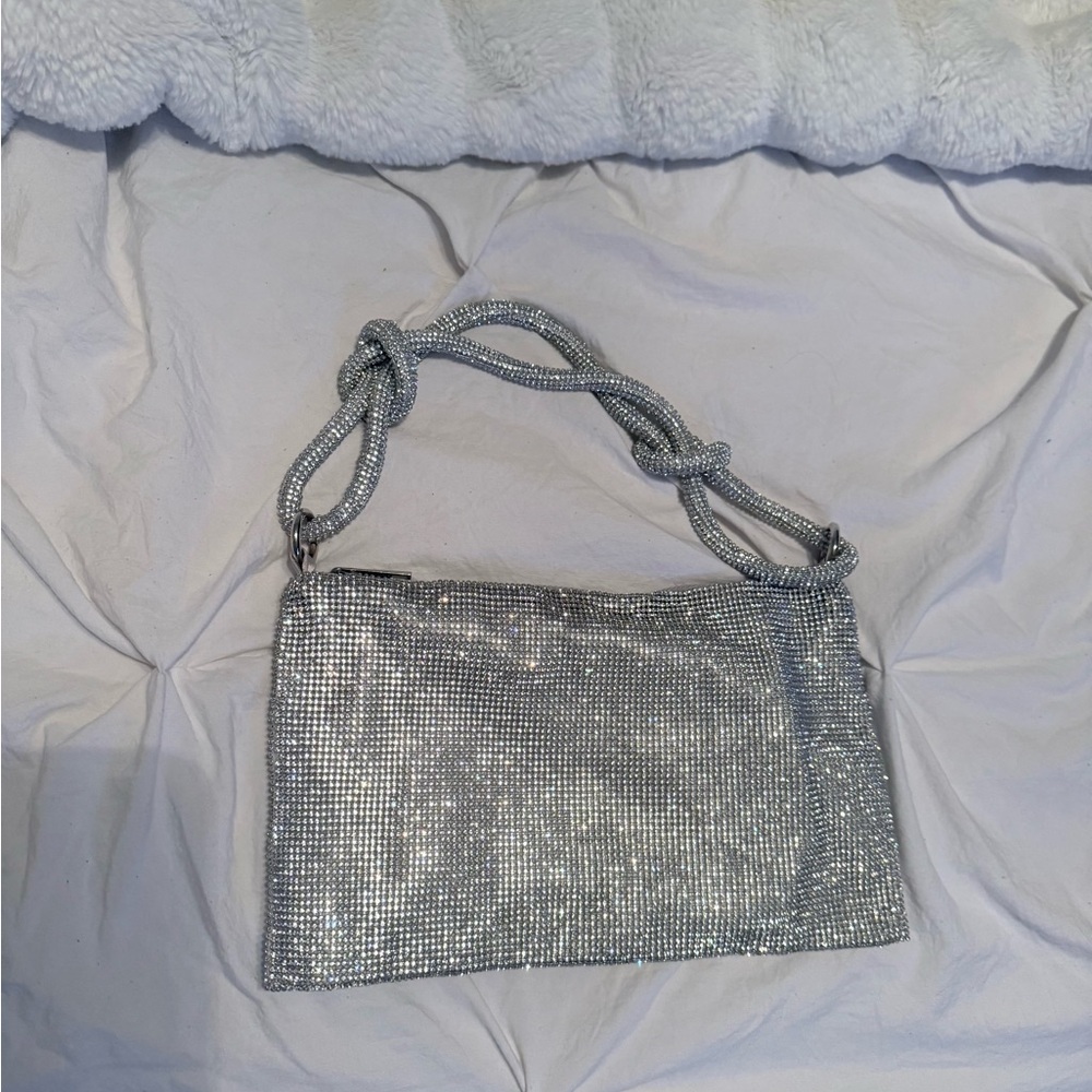 Silver Crystal Mesh Shoulder Bag